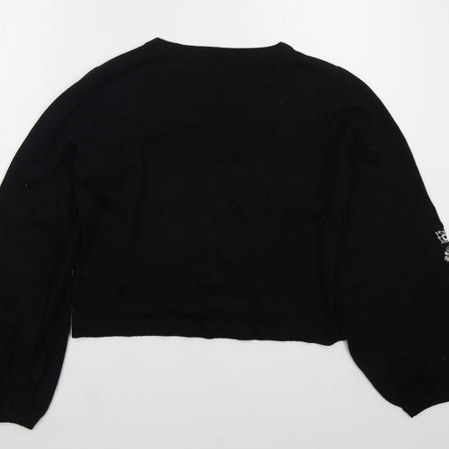 New Look Womens Black Crew Neck Floral Acrylic Pullover Jumper Size 8