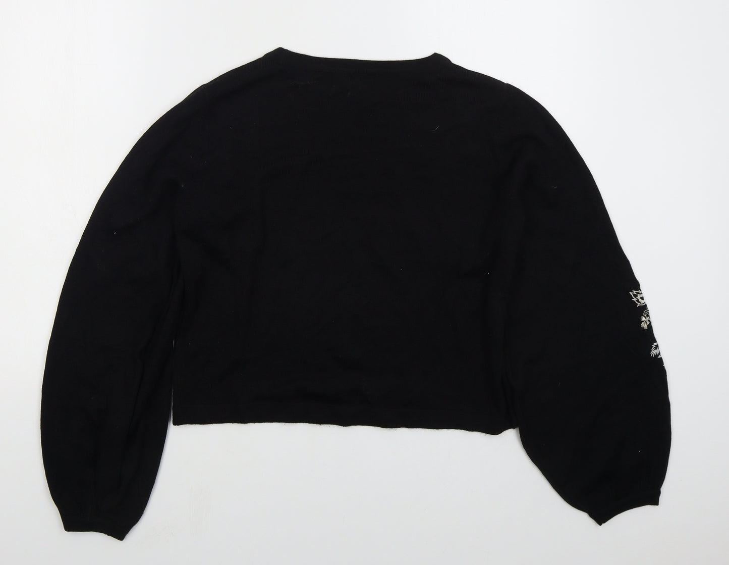 New Look Womens Black Crew Neck Floral Acrylic Pullover Jumper Size 8