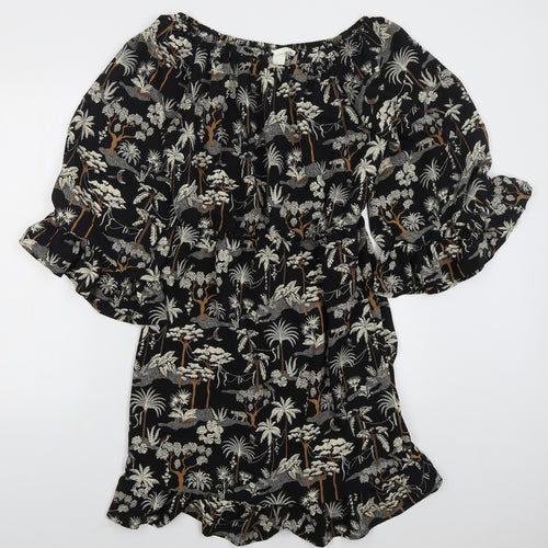 H&M Womens Black  Polyester Skater Dress  Size 8  Off the Shoulder Pullover - Trees