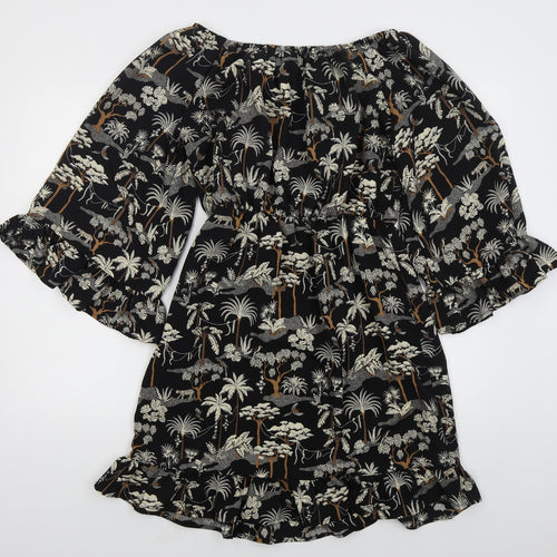 H&M Womens Black  Polyester Skater Dress  Size 8  Off the Shoulder Pullover - Trees