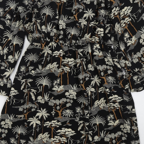 H&M Womens Black  Polyester Skater Dress  Size 8  Off the Shoulder Pullover - Trees