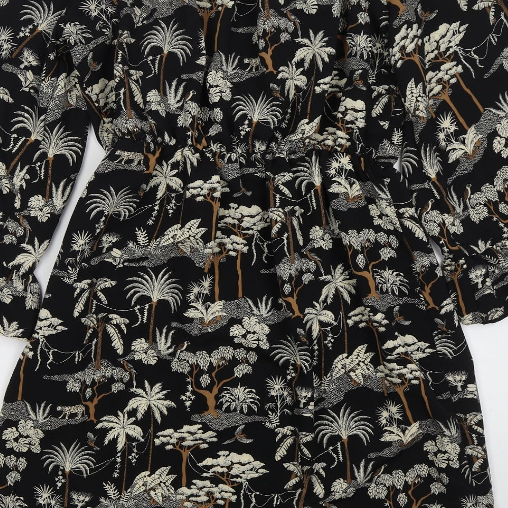 H&M Womens Black  Polyester Skater Dress  Size 8  Off the Shoulder Pullover - Trees
