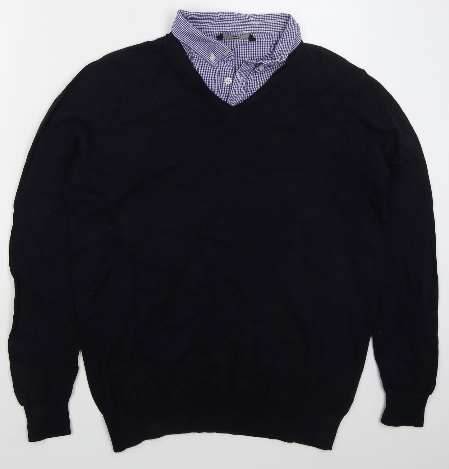 George Mens Blue Collared  Cotton Pullover Jumper Size L