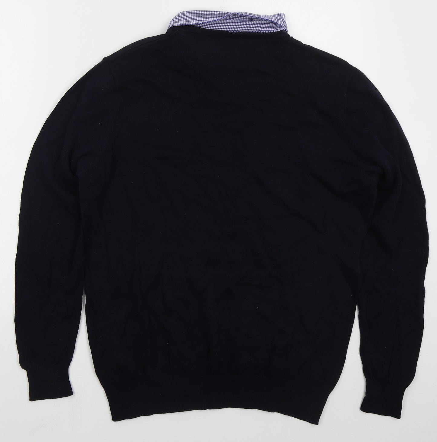 George Mens Blue Collared  Cotton Pullover Jumper Size L