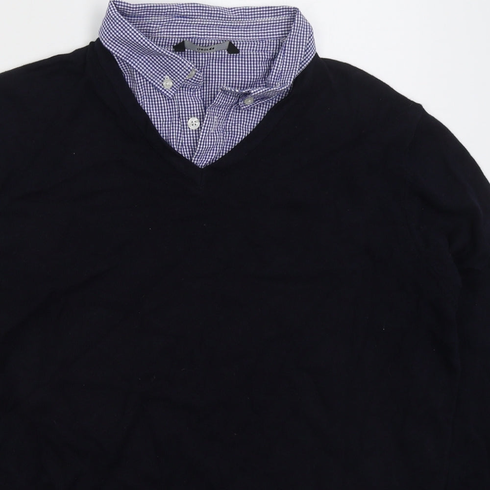 George Mens Blue Collared  Cotton Pullover Jumper Size L