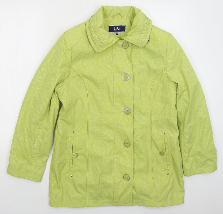 Isle Womens Green Animal Print Jacket Coat Size 12 Zip