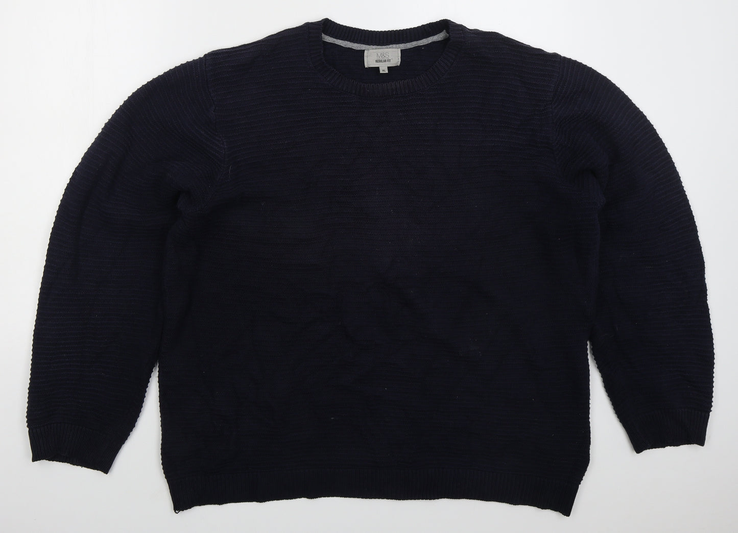 Marks and Spencer Mens Blue Crew Neck  Cotton Pullover Jumper Size XL