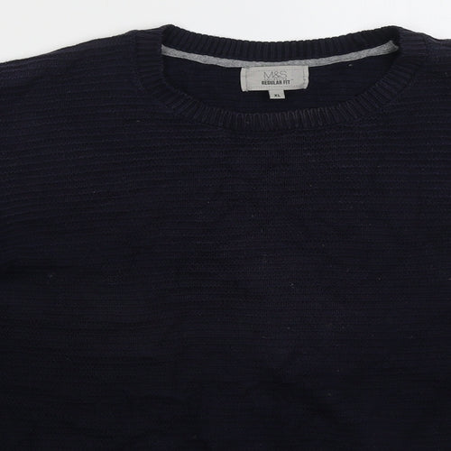 Marks and Spencer Mens Blue Crew Neck  Cotton Pullover Jumper Size XL