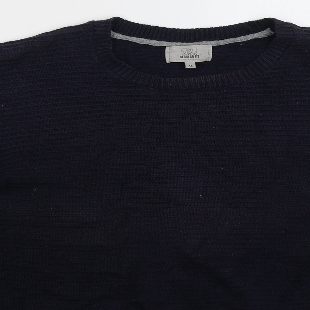 Marks and Spencer Mens Blue Crew Neck  Cotton Pullover Jumper Size XL