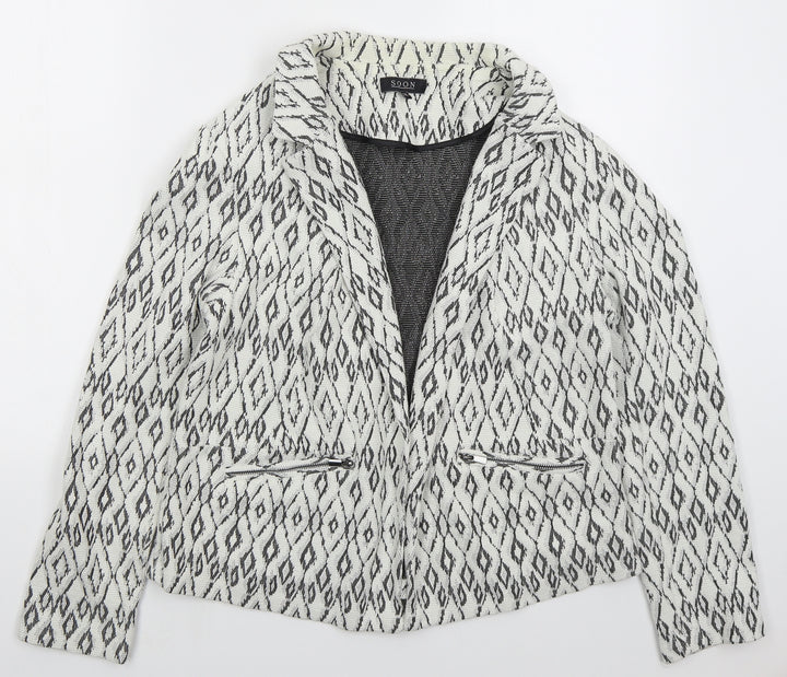 Soon Womens White Geometric Jacket Size 16
