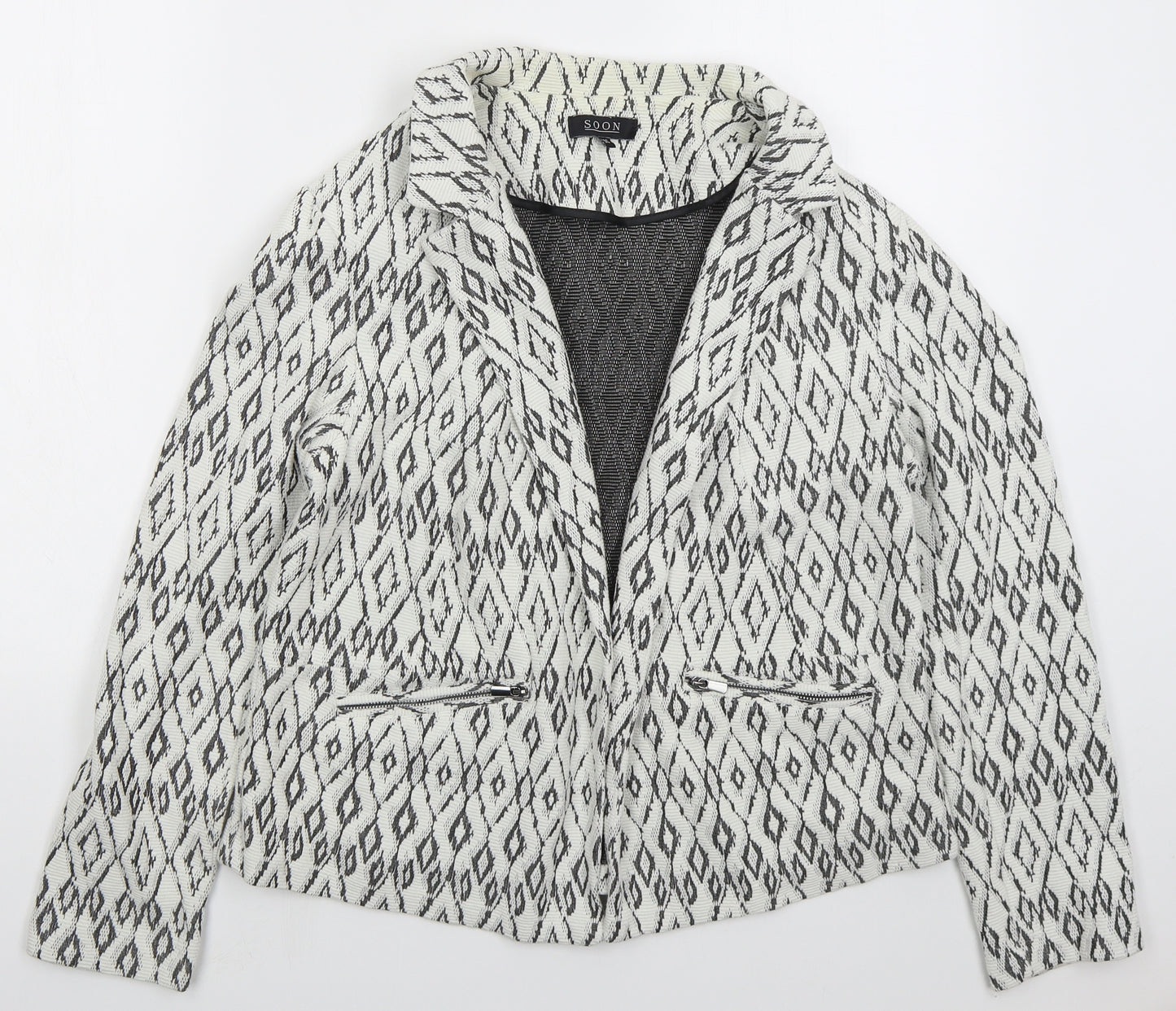 Soon Womens White Geometric  Jacket  Size 16