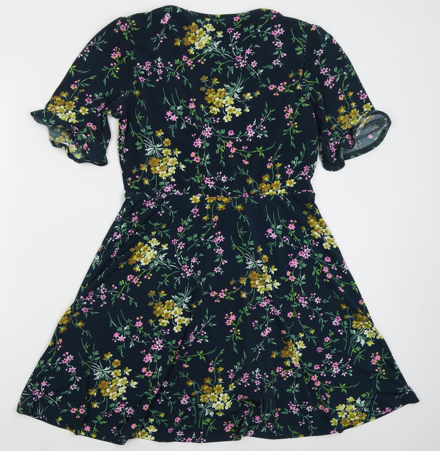 Oasis Womens Green Floral Polyester Skater Dress  Size M  V-Neck Pullover