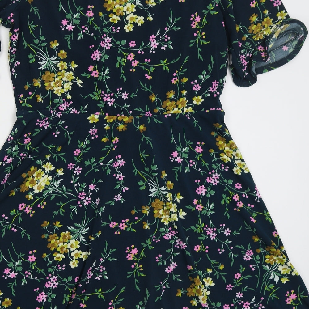Oasis Womens Green Floral Polyester Skater Dress  Size M  V-Neck Pullover