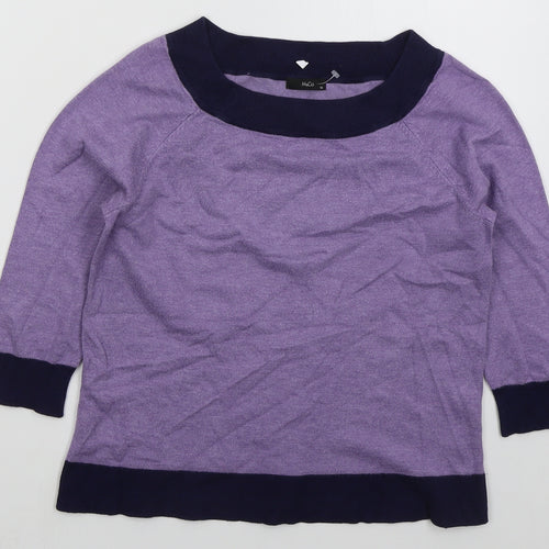 M&Co Womens Purple Boat Neck  Acrylic Pullover Jumper Size 12