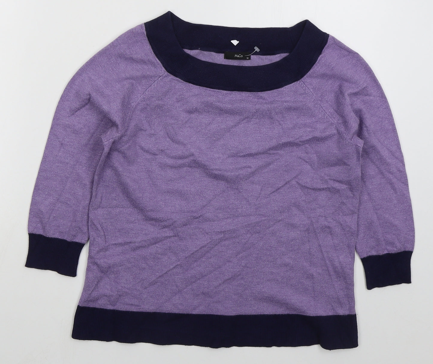 M&Co Womens Purple Boat Neck  Acrylic Pullover Jumper Size 12