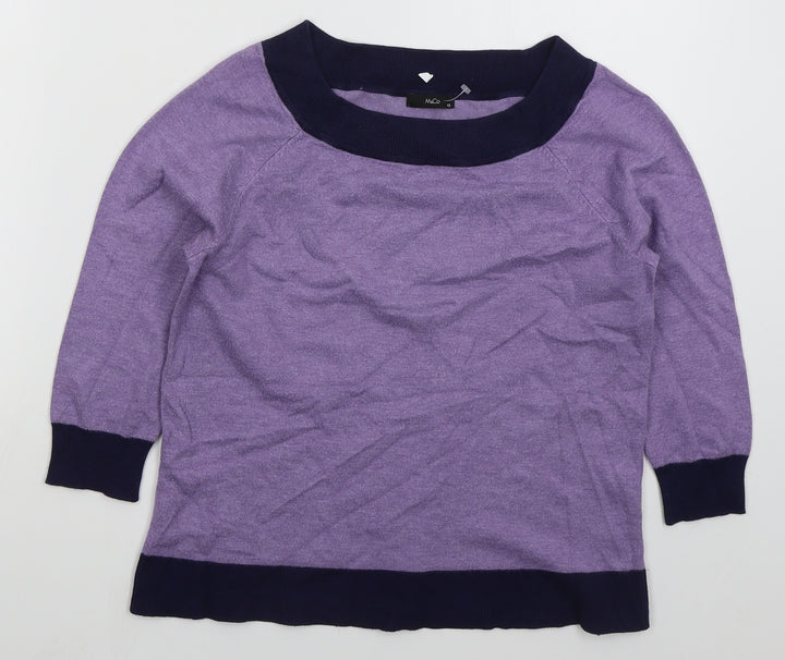 M&Co Womens Purple Boat Neck  Acrylic Pullover Jumper Size 12