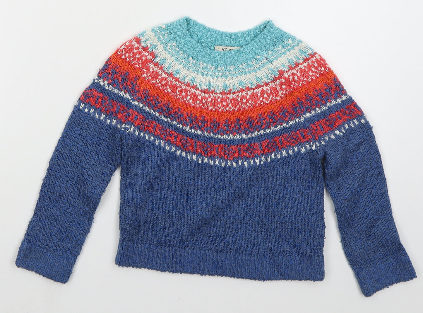 NEXT Girls Blue Crew Neck Fair Isle Acrylic Pullover Jumper Size 4 Years  Pullover