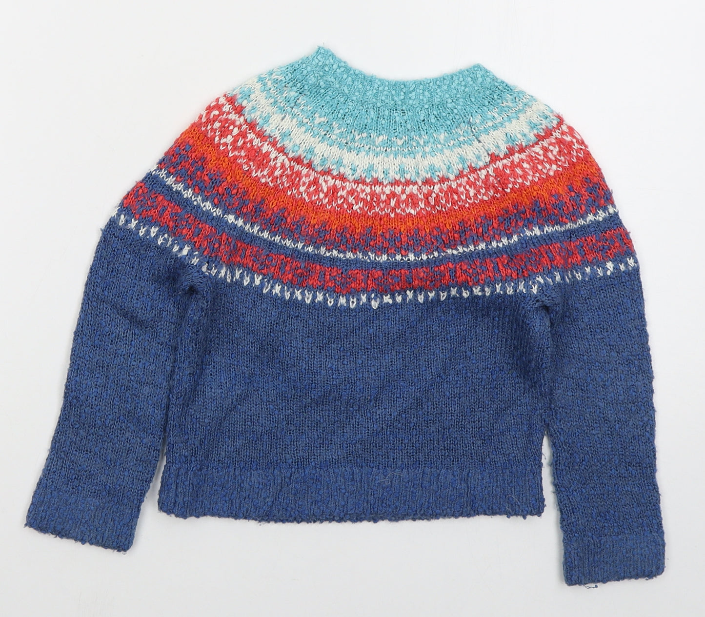 NEXT Girls Blue Crew Neck Fair Isle Acrylic Pullover Jumper Size 4 Years  Pullover