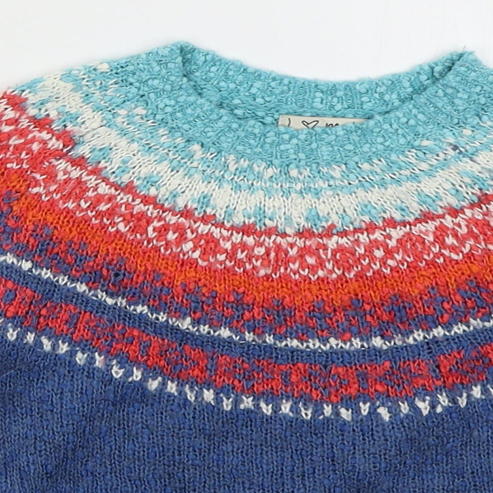 NEXT Girls Blue Crew Neck Fair Isle Acrylic Pullover Jumper Size 4 Years  Pullover