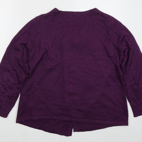 Bonmarché Womens Purple Round Neck Floral Acrylic Cardigan Jumper Size M