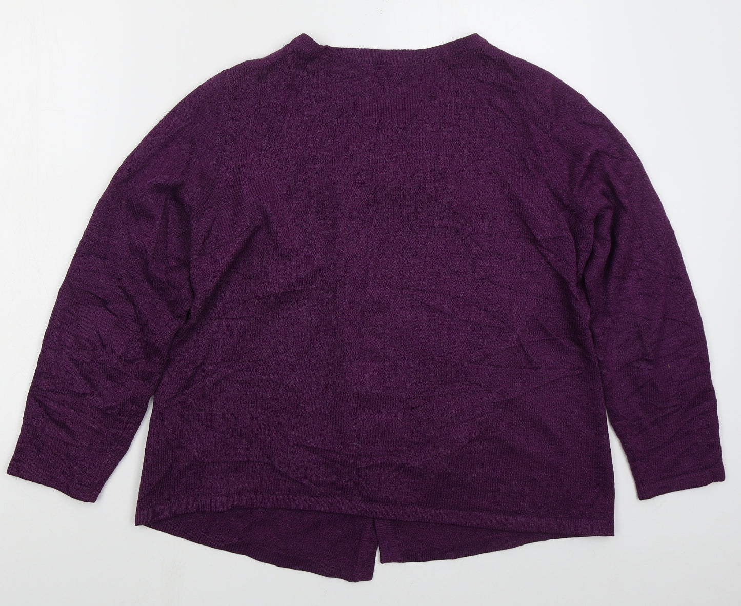 Bonmarché Womens Purple Round Neck Floral Acrylic Cardigan Jumper Size M