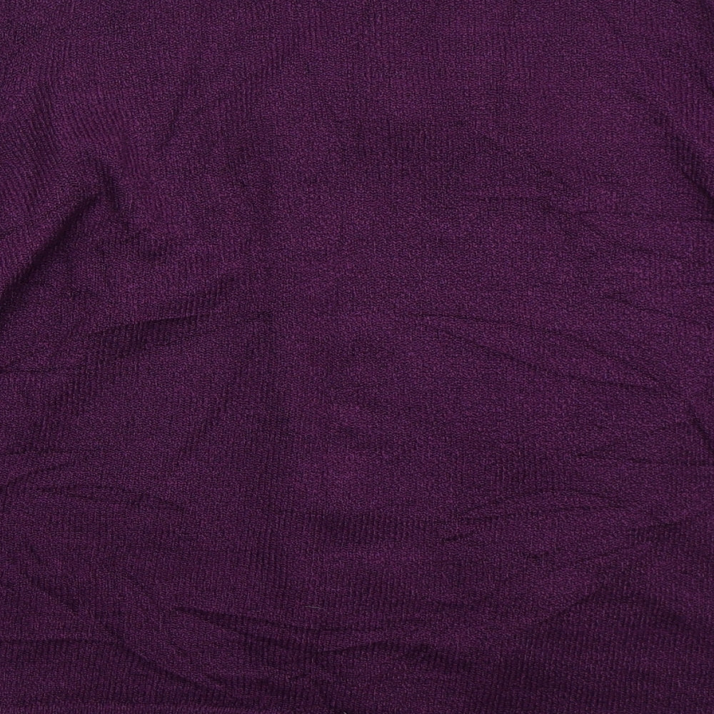 Bonmarché Womens Purple Round Neck Floral Acrylic Cardigan Jumper Size M