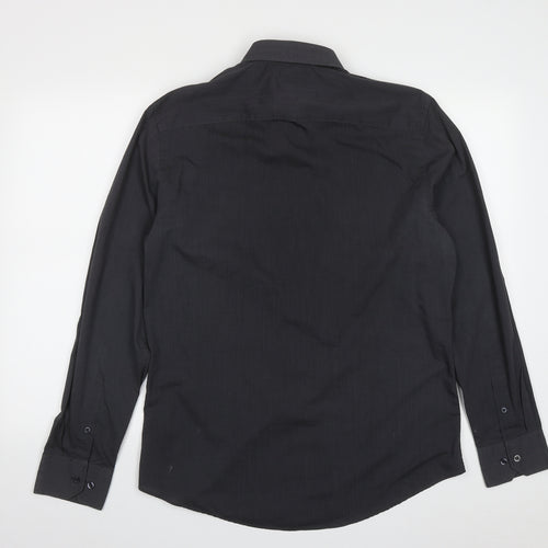 F&F Mens Black  Polyester  Button-Up Size 15.5 Collared Button