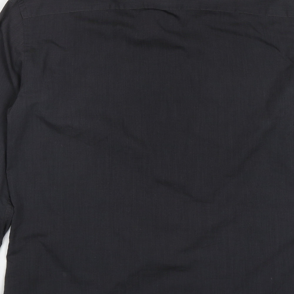 F&F Mens Black  Polyester  Button-Up Size 15.5 Collared Button