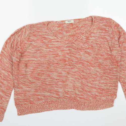 Papaya Womens Orange V-Neck  Acrylic Pullover Jumper Size L