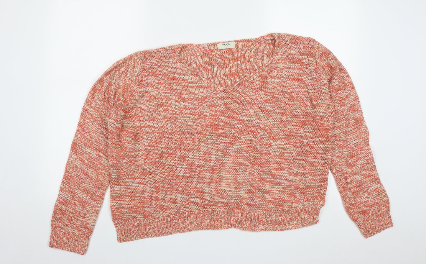 Papaya Womens Orange V-Neck  Acrylic Pullover Jumper Size L
