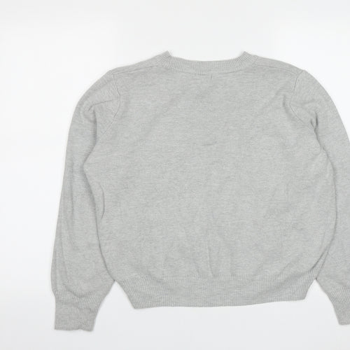 Topshop Womens Grey Round Neck Floral Acrylic Pullover Jumper Size 10