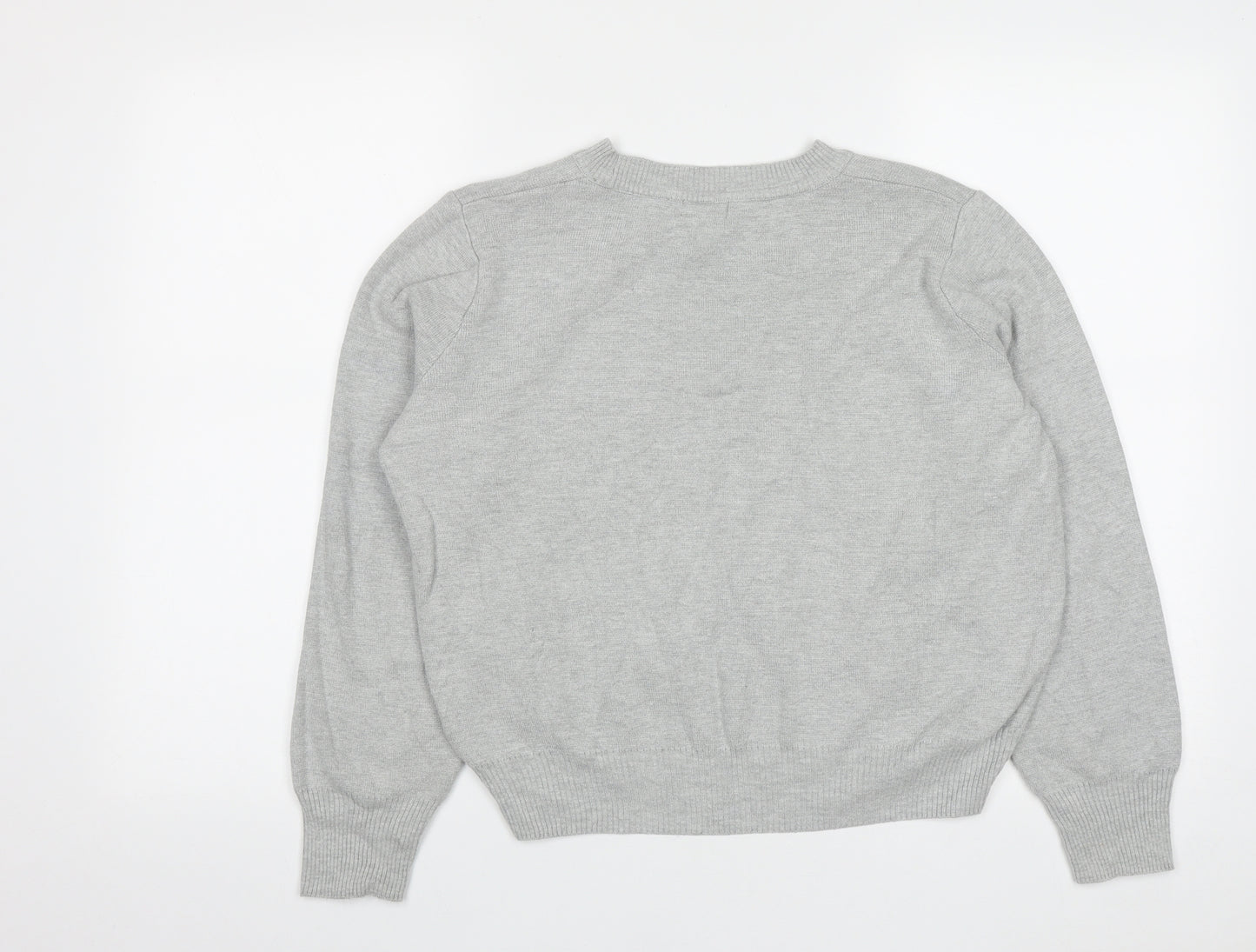 Topshop Womens Grey Round Neck Floral Acrylic Pullover Jumper Size 10