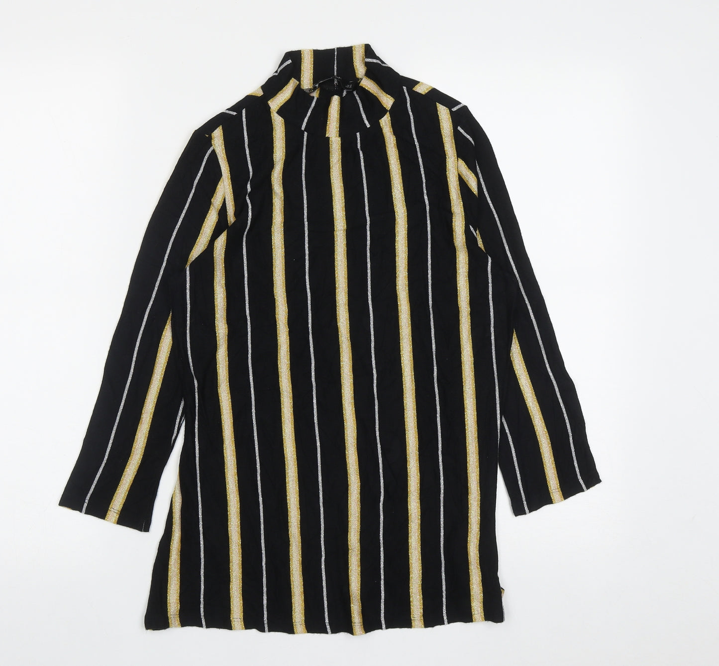 F&F Womens Multicoloured High Neck Striped Viscose Pullover Jumper Size 14