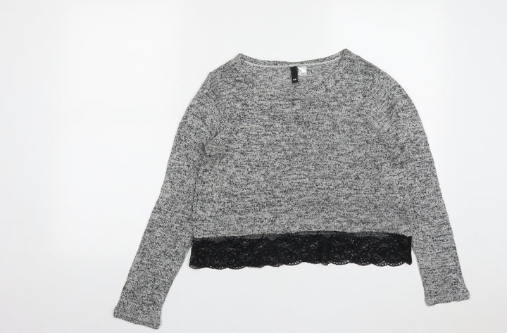 H&M Womens Grey Round Neck  Viscose Pullover Jumper Size M