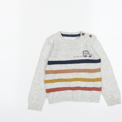 F&F Baby Grey Striped Cotton Pullover Jumper Size 12-18 Months  Button
