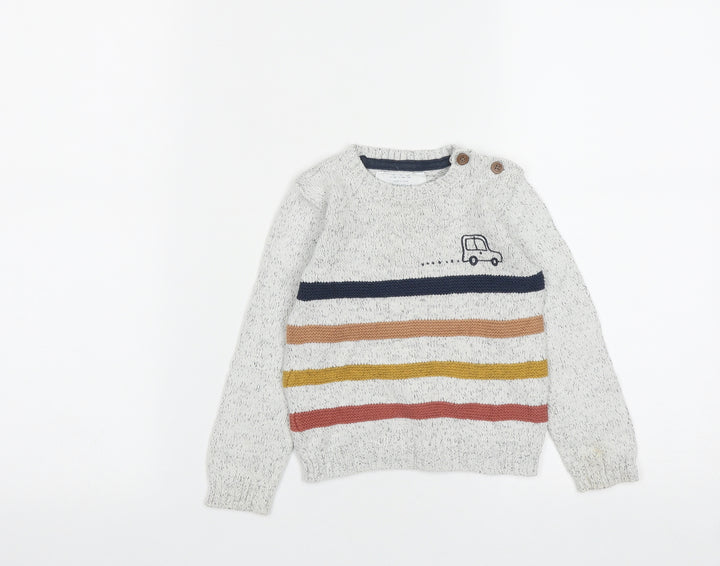 F&F Baby Grey Striped Cotton Pullover Jumper Size 12-18 Months Button