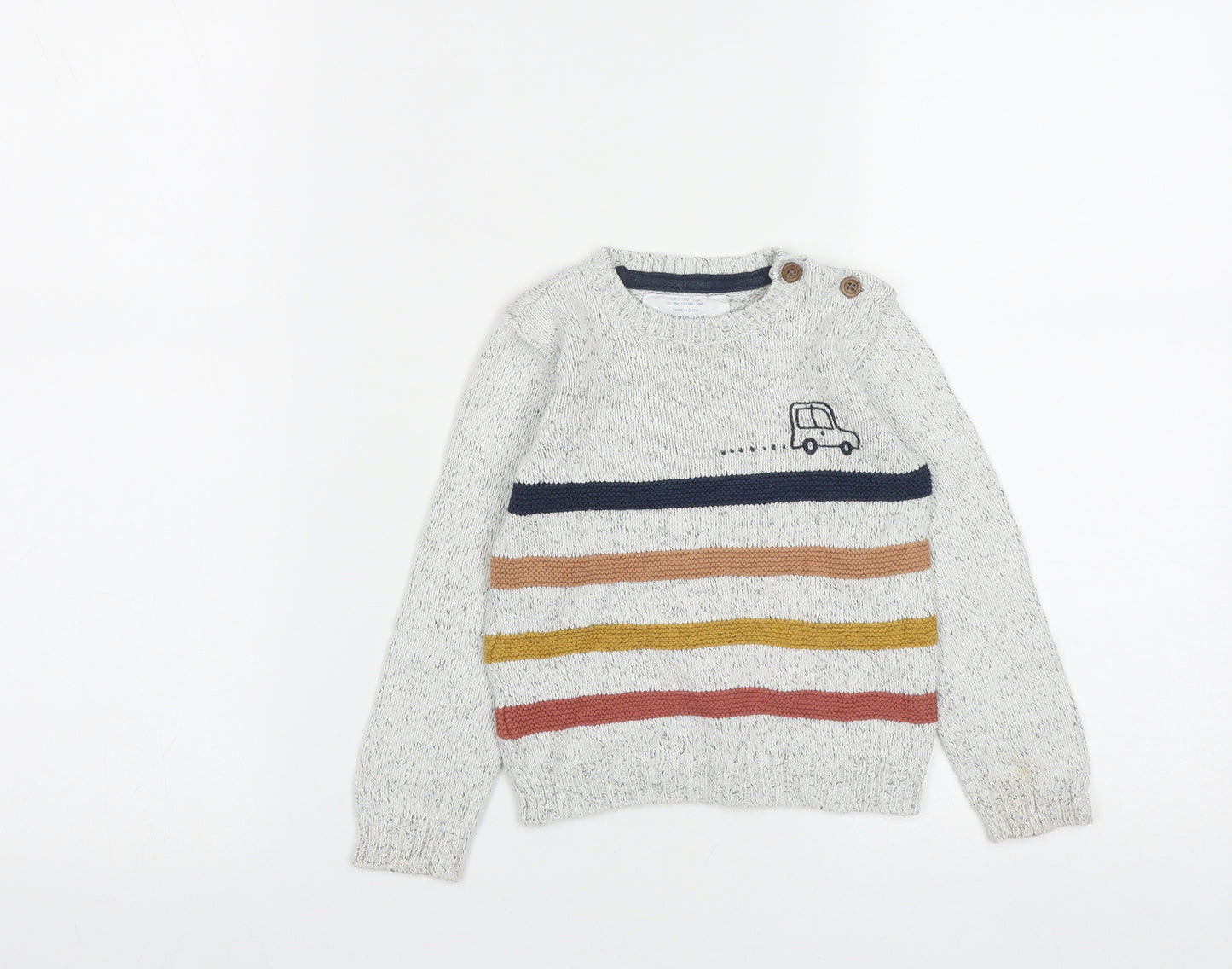 F&F Baby Grey Striped Cotton Pullover Jumper Size 12-18 Months  Button