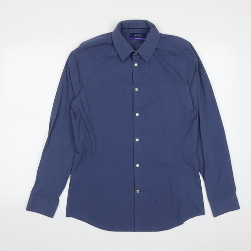 Burton Mens Blue  Polyester  Button-Up Size M Collared Button