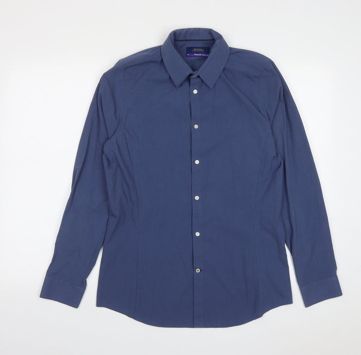 Burton Mens Blue Polyester Button-Up Size M Collared Button