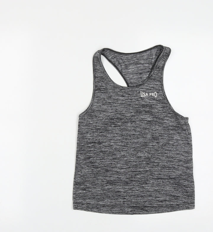 USA Pro Girls Grey  Polyester Basic Tank Size 9-10 Years Round Neck