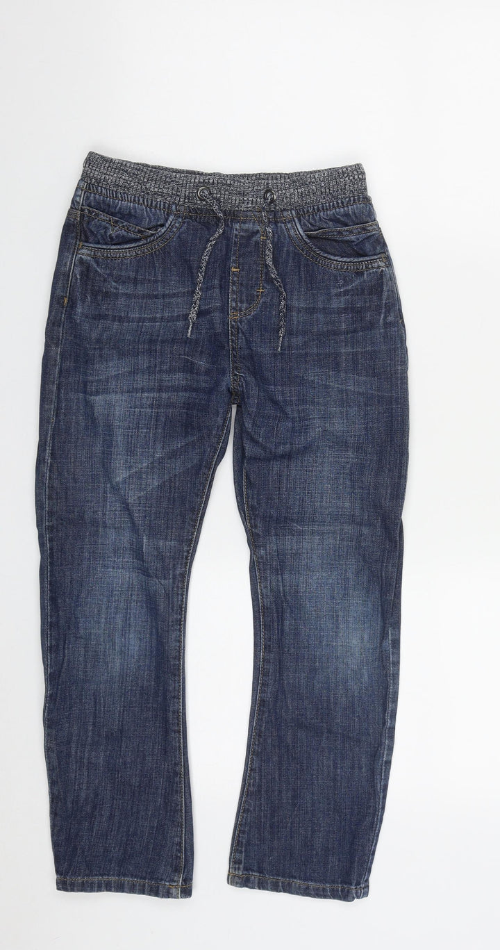 Matalan Boys Blue Cotton Straight Jeans Size 9 Months L22 in Regular Drawstring