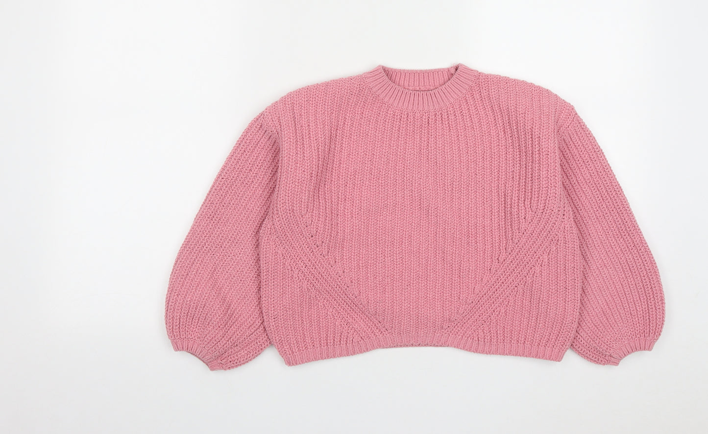 F&F Girls Pink Round Neck  Cotton Pullover Jumper Size 9-10 Years
