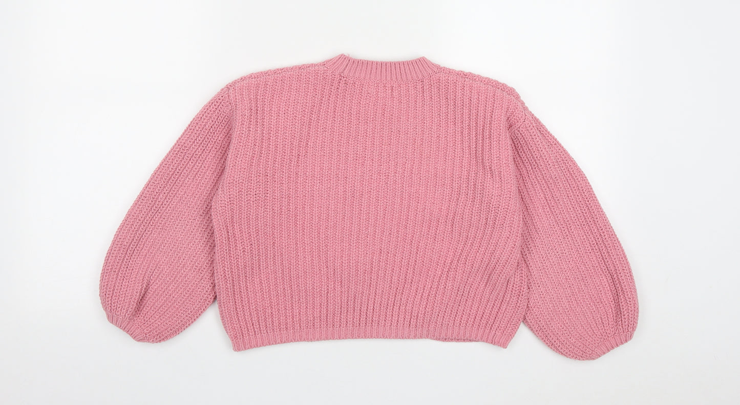 F&F Girls Pink Round Neck  Cotton Pullover Jumper Size 9-10 Years
