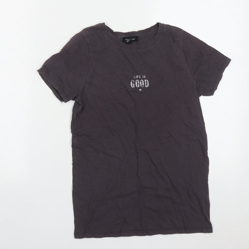 New Look Womens Purple  Cotton Basic T-Shirt Size 6 Round Neck