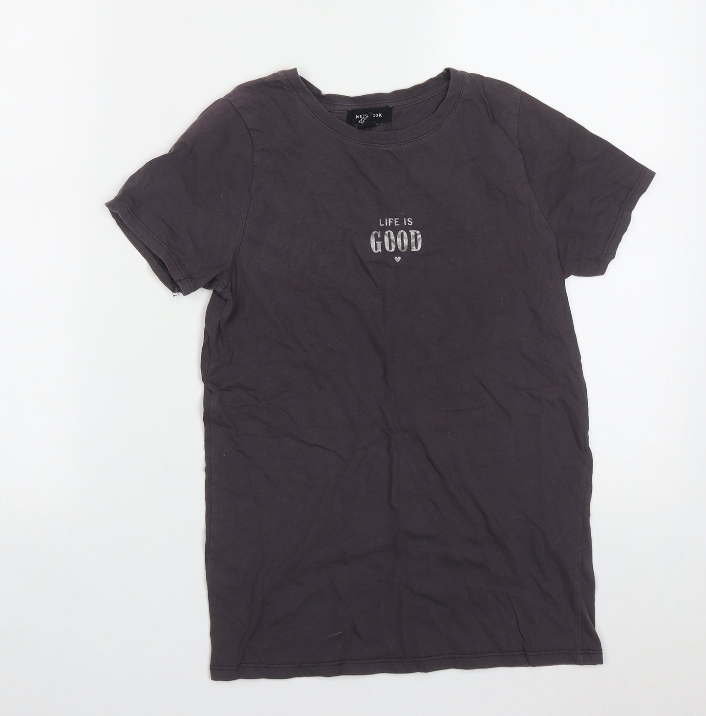 New Look Womens Purple  Cotton Basic T-Shirt Size 6 Round Neck