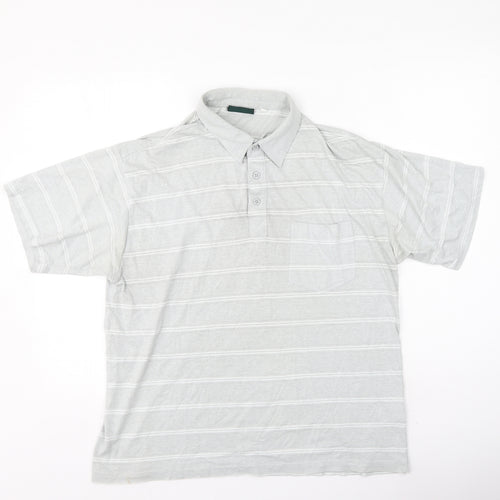 Preworn Mens Grey Striped Polyester  Polo Size L Collared