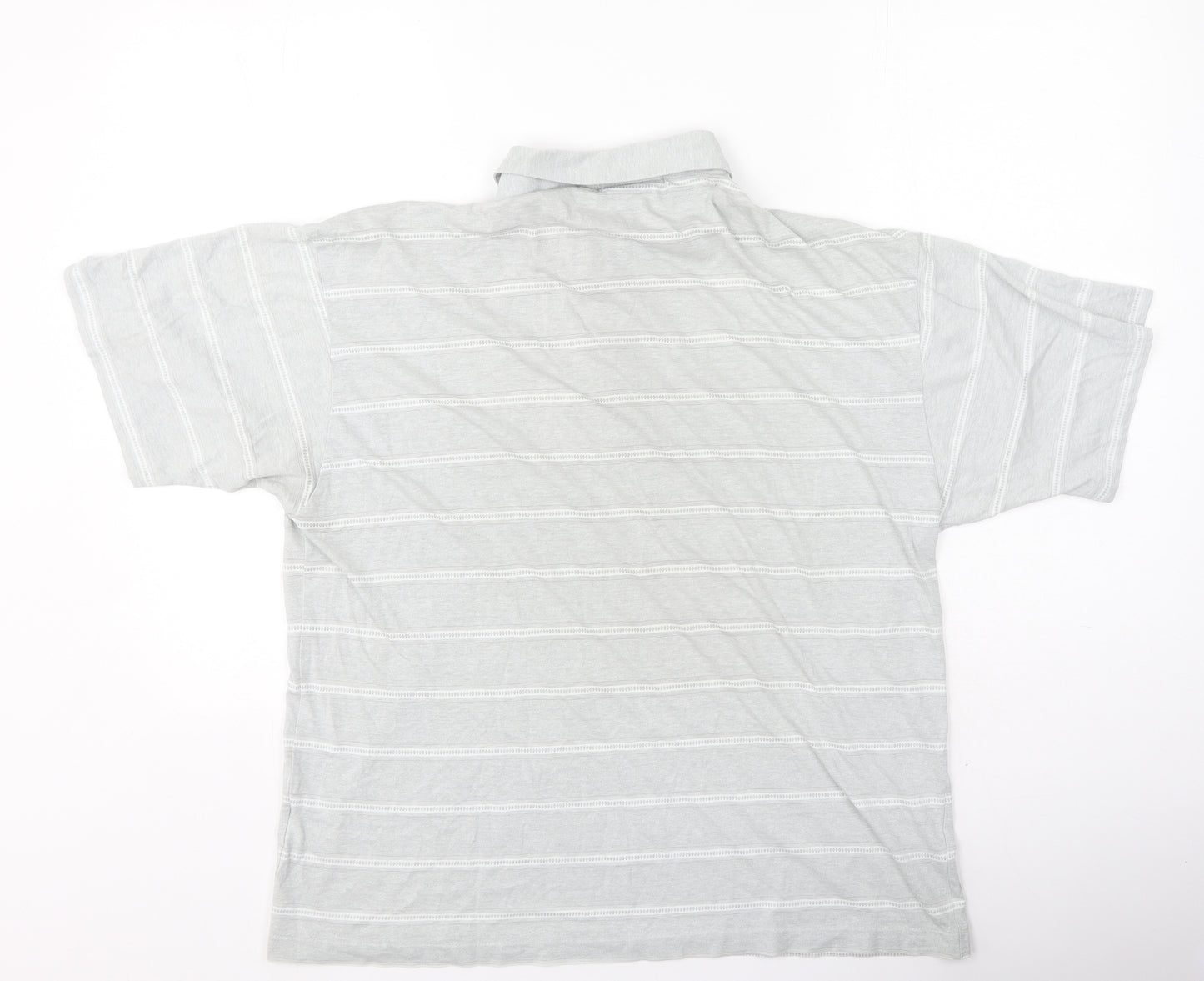 Preworn Mens Grey Striped Polyester  Polo Size L Collared