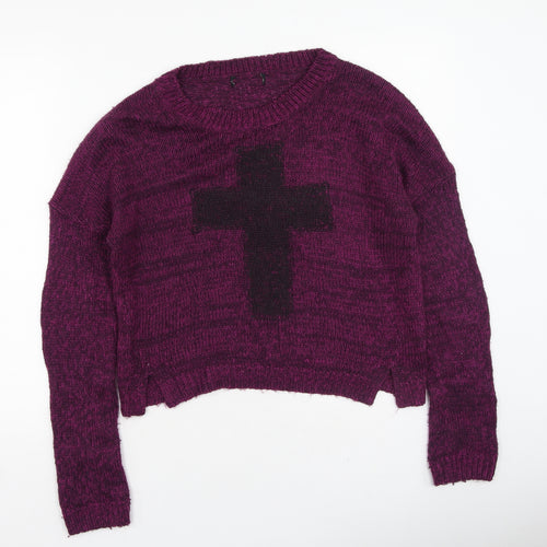 New Look Womens Purple Round Neck  Acrylic Pullover Jumper Size 10