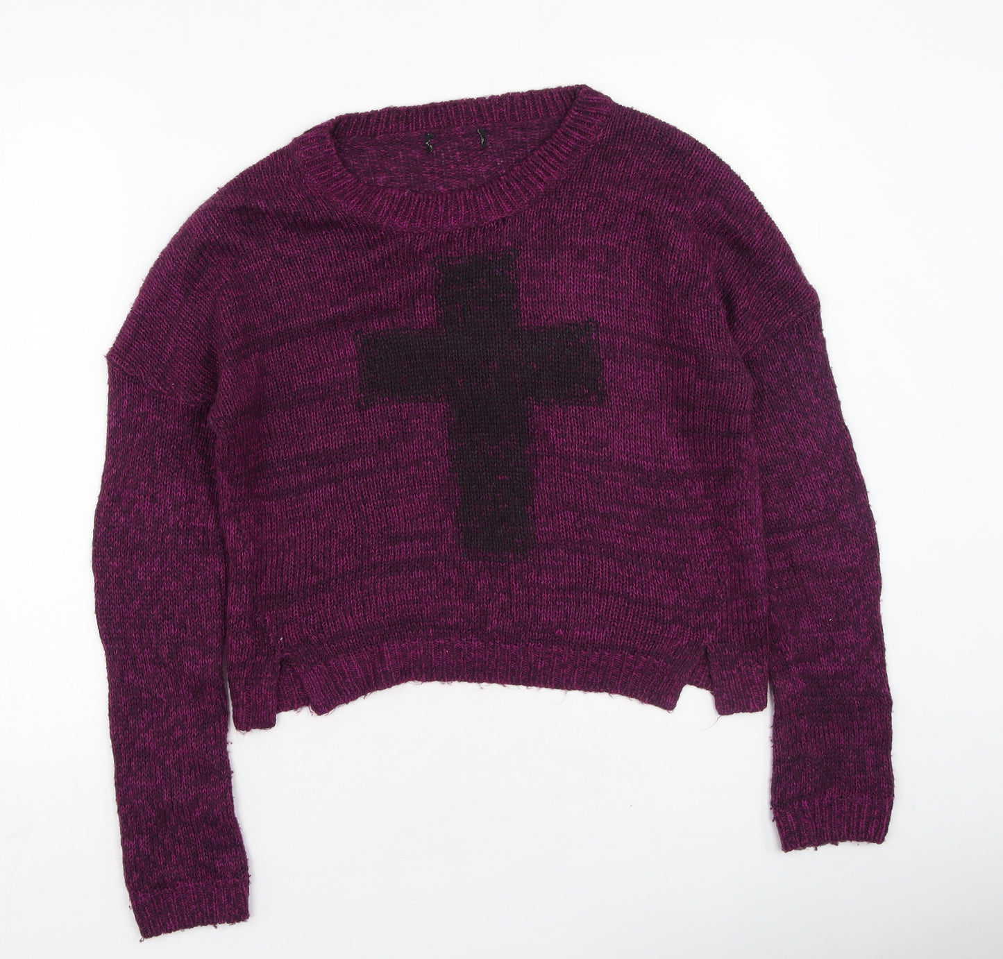New Look Womens Purple Round Neck  Acrylic Pullover Jumper Size 10