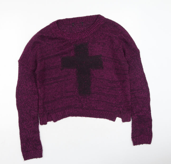 New Look Womens Purple Round Neck  Acrylic Pullover Jumper Size 10